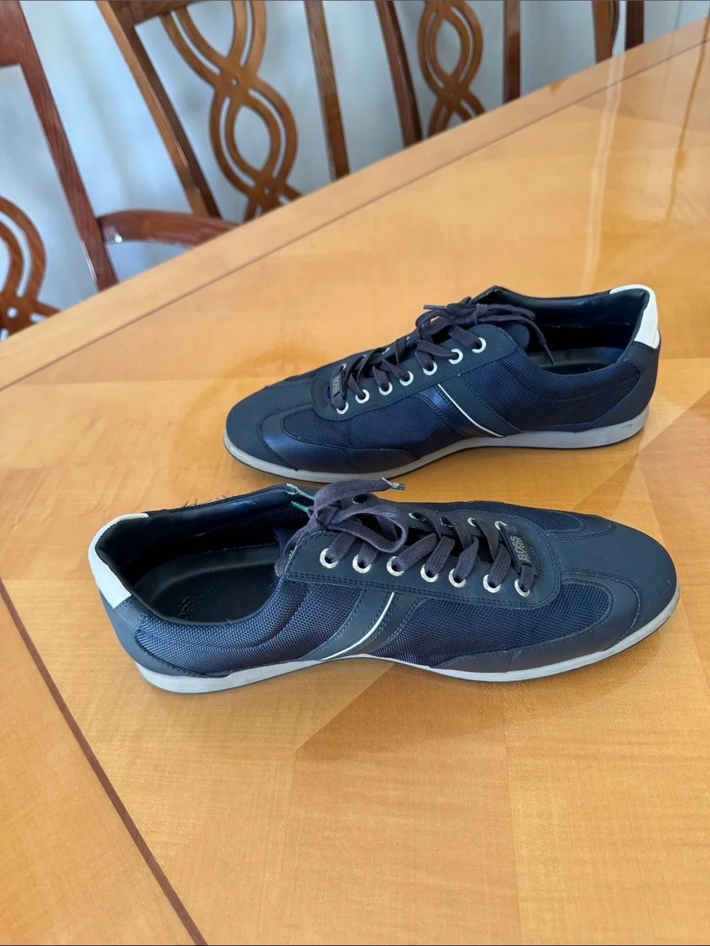 BOSS Men's Navy and White Lace-Up Sneakers size46
